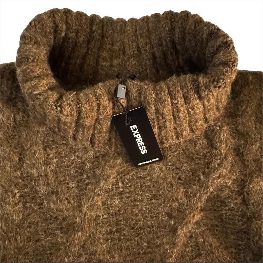 Express Wool Cable Knit Turtleneck Sweater Brown XL - Picture 3 of 14
